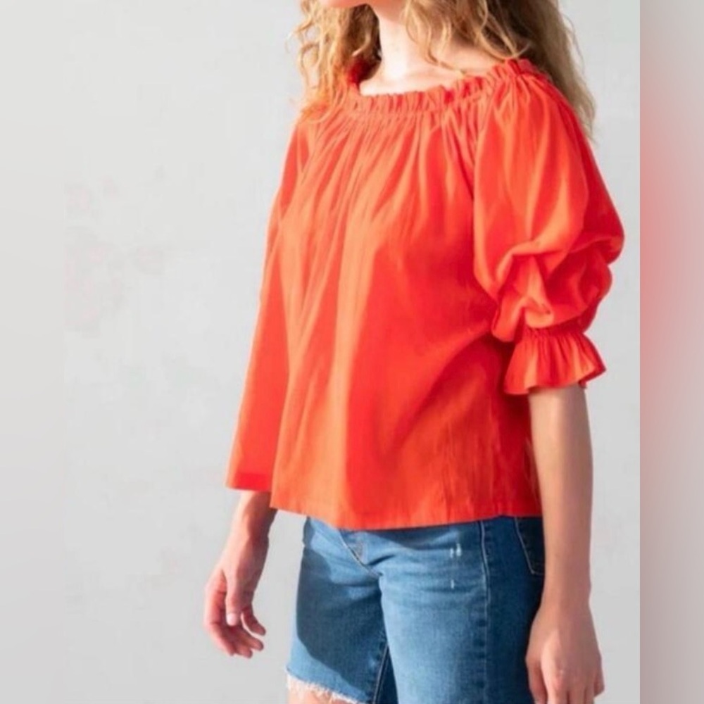 Mersea Red Off-Shoulder Blouse Ruffle Sleeves Spring Blouse Country Club Small